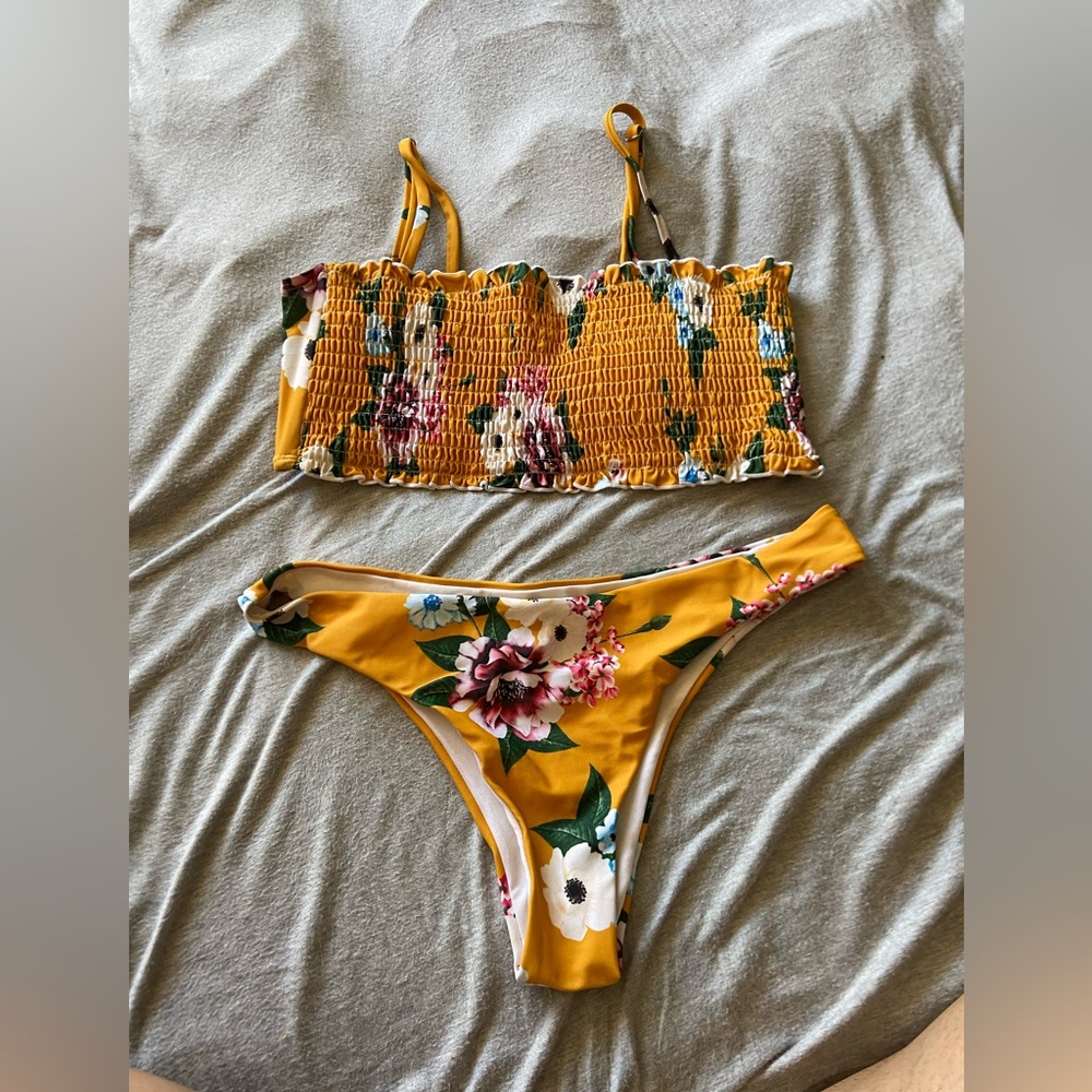 Zaful Yellow and Pink Floral Bikini